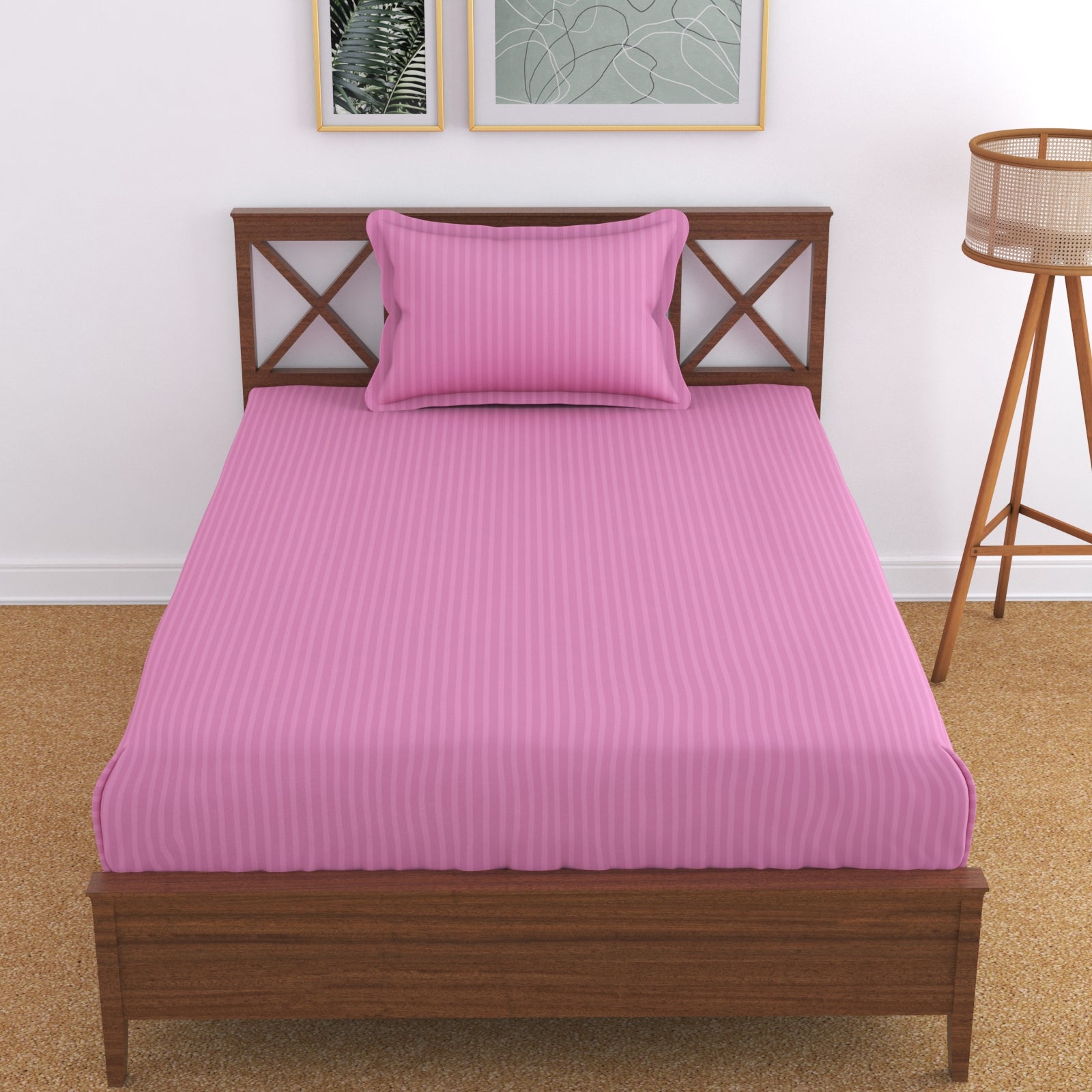 TIB The Intellect Bazaar Satin Cotton AC Comforter Set King Size Double Bed with 1 Elastic Fitted King Size bedsheet-72x78 and Two Pillow Covers (Pack of 4) Pink