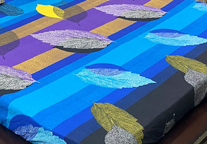 TIB® The Intellect Bazaar Geometric100% Cotton Elastic Fitted King Size Bedsheet with 2 Pillow Covers - Blue | 160 TC |  78X72