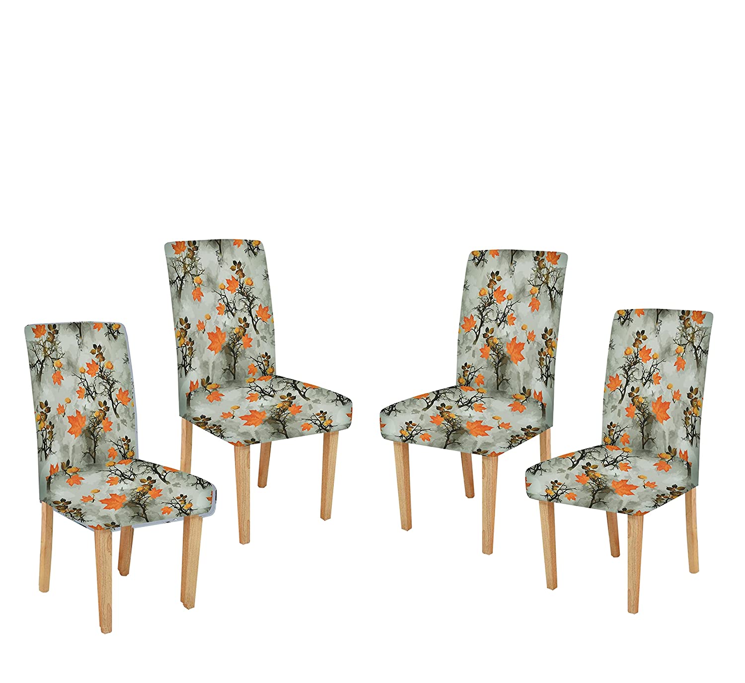 TIB The Intellect Bazaar Polyester Flowered Elastic Stretch Removable Washable Dining Chair Cover Set of 6 Seat Protector Slipcover (Leaves) -6 Pieces
