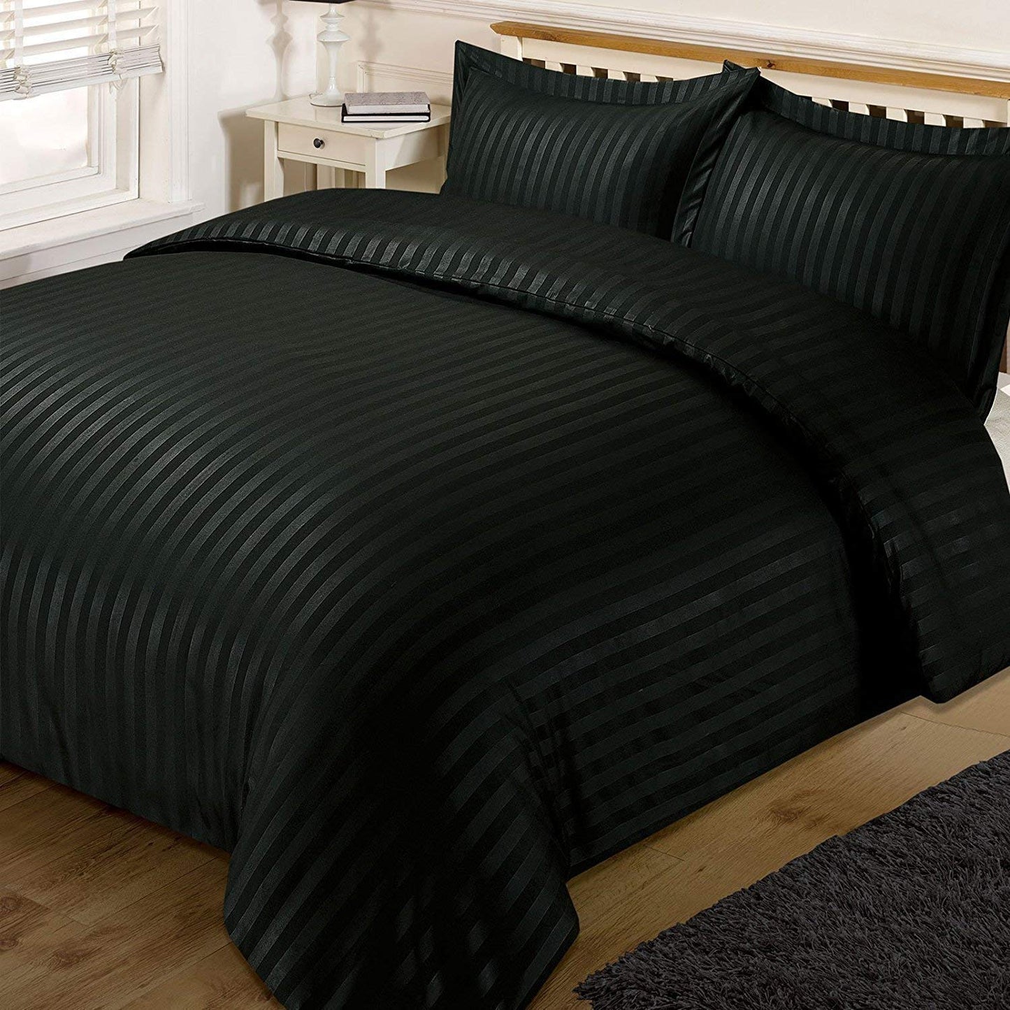 TIB The Intellect Bazaar Satin Cotton AC Comforter Set King Size Double Bed with 1 Flat bedsheet-90x100 inch and Two Pillow Covers (Pack of 4) Black