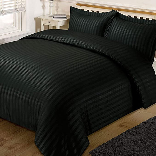 TIB Satin Cotton AC Comforter Set King Size Double Bed with 1 Elastic Fitted King Size bedsheet-72x78 and Two Pillow Covers (Pack of 4) Black