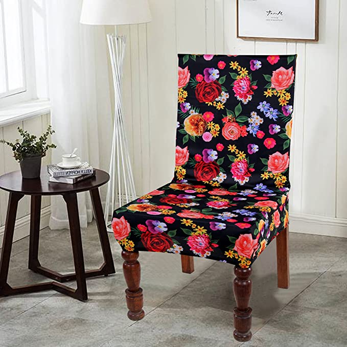 TIB The Intellect Bazaar Polyester Floral Elastic Stretchable Removable Washable Dining Chair Cover Set of 1 Chair Protector Seat Slipcover (Multicolor)-1 Piece