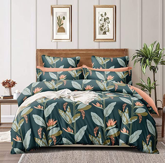 TIB The Intellect Bazaar Glace Cotton AC Comforter Set Single Size Single Bed with 1 Flat bedsheet-60x90 inch and ONE Pillow Covers (Pack of 3) Green Leaves