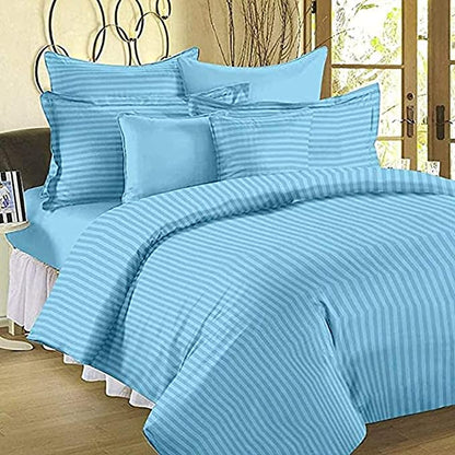 TIB The Intellect Bazaar Satin Cotton AC Comforter Set King Size Double Bed with 1 Elastic Fitted King Size bedsheet-72x78 and Two Pillow Covers (Pack of 4) Sky Blue