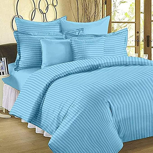 TIB The Intellect Bazaar Satin Cotton AC Comforter Set King Size Double Bed with 1 Elastic Fitted King Size bedsheet-72x78 and Two Pillow Covers (Pack of 4) Sky Blue