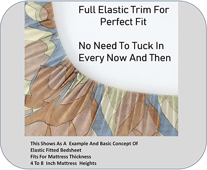 TIB The Intellect Bazaar Cotton Feel Glace Cotton Elastic Fitted Bedsheet/King Size Bedsheet with 2 Pillow Covers (72x 78 or 182x152 cm) Camel Multi