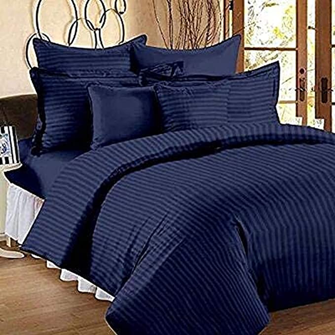 TIB The Intellect Bazaar Satin Cotton AC Comforter Set King Size Double Bed with 1 Flat bedsheet-90x100 inch and Two Pillow Covers (Pack of 4) Navy Blue