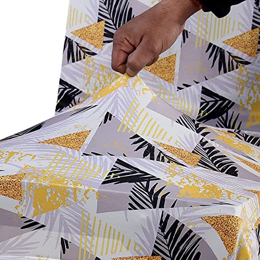 TIB The Intellect Bazaar Polyester Flowered Elastic Stretch Removable Washable Dining Chair Cover Set of 6 Seat Protector Slipcover (Chips) -6 Pieces