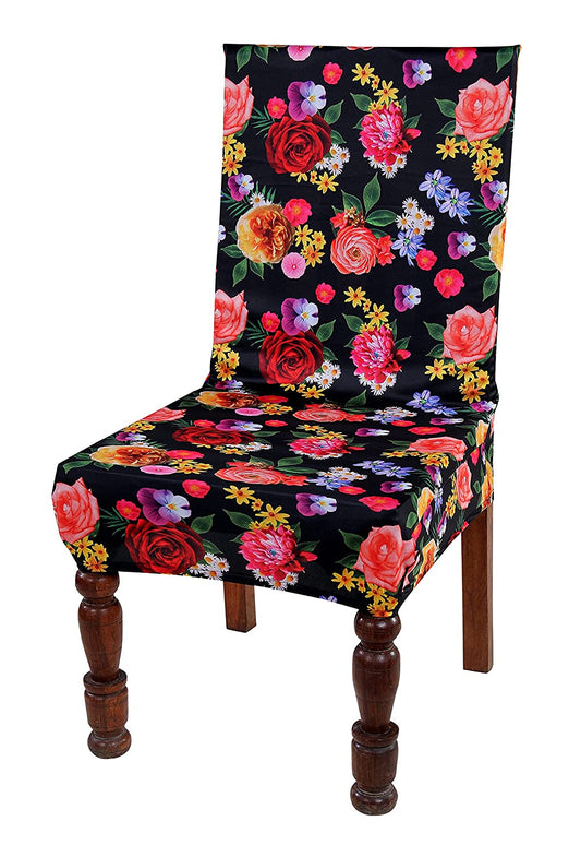 TIB The Intellect Bazaar Polyester Floral Elastic Stretchable Removable Washable Dining Chair Cover Set of 1 Chair Protector Seat Slipcover (Multicolor)-1 Piece