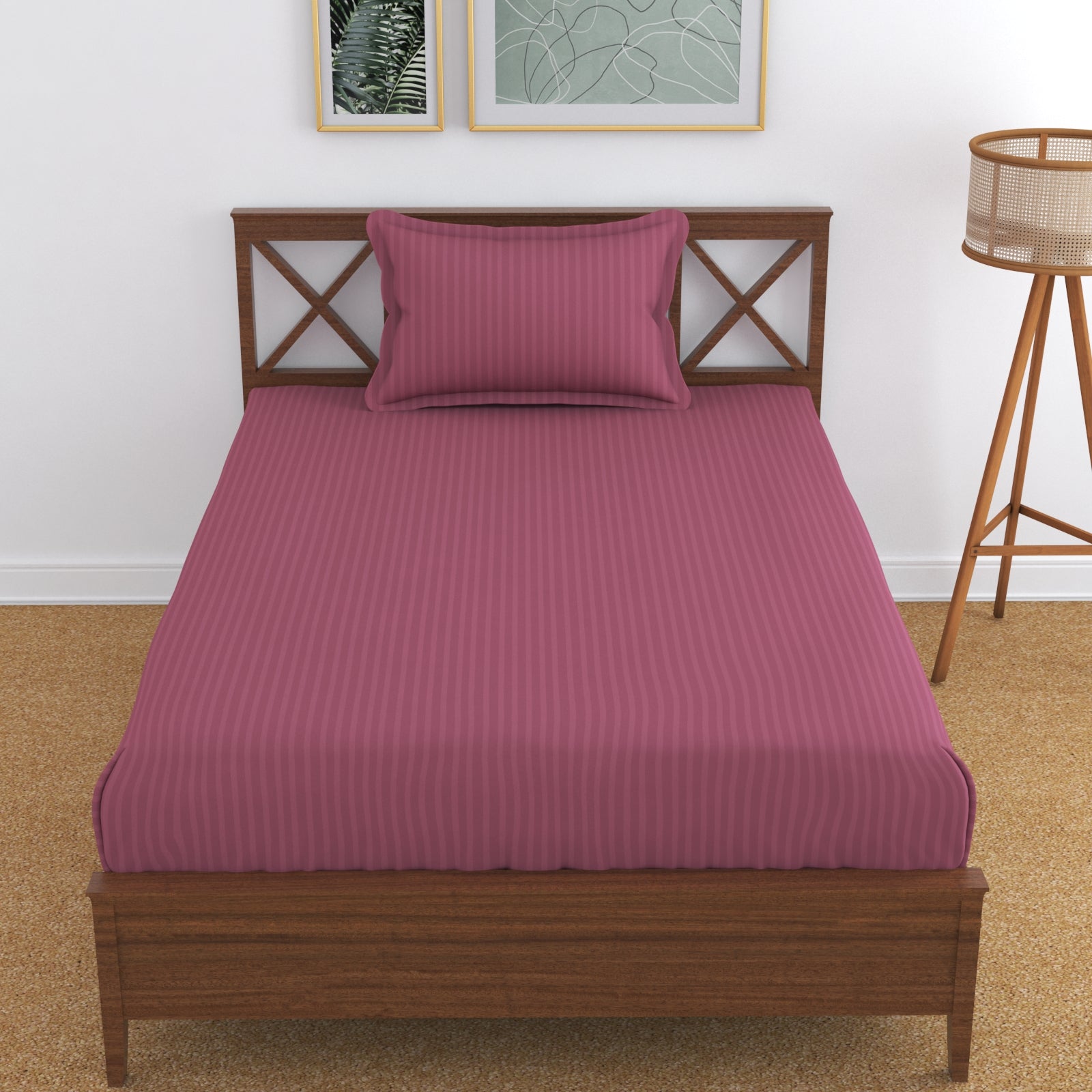 TIB The Intellect Bazaar Satin Cotton AC Comforter Set King Size Double Bed with 1 Elastic Fitted King Size bedsheet-72x78 and Two Pillow Covers (Pack of 4) Frocia Pink