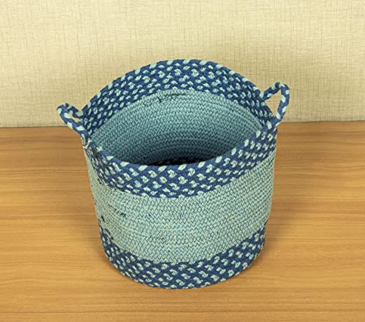 TIB The Intellect Bazaar jute Planter Pots/Handcrafted Storage Basket with handle, Multi-Purpose use for Bathroom Living Room (12x12 Inches)Blue