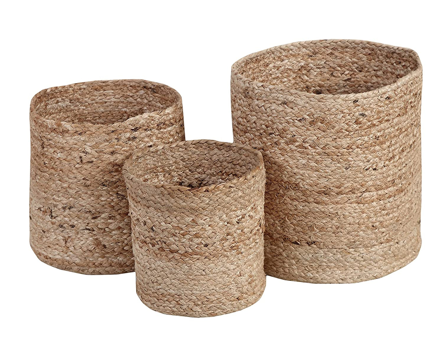 TIB The Intellect Bazaar Jute Planter Pots/Handcrafted Storage Basket with Handle, Multi-Purpose use for Living Room Pack of 3(8x8, 10x10, 12x12 Inches) Beige Color