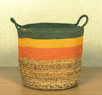 TIB The Intellect Bazaar jute Planter Pots/Handcrafted Storage Basket with handle, Multi-Purpose use for Living Room (8x8 Inches)Multicolor