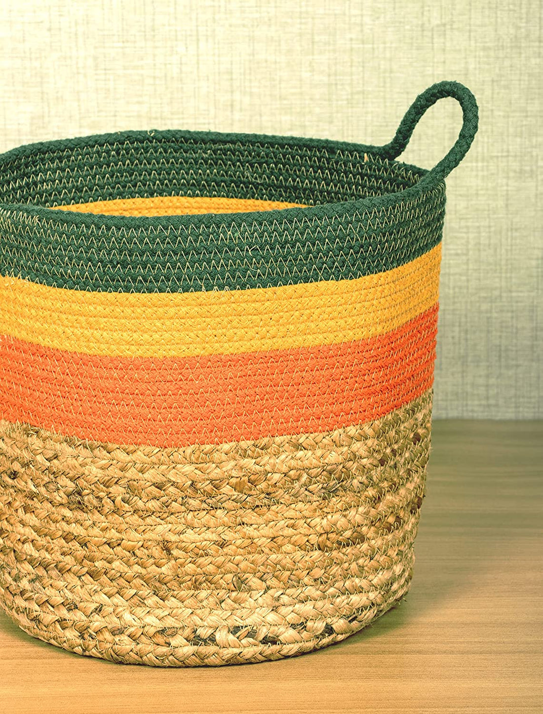 TIB The Intellect Bazaar jute Planter Pots/Handcrafted Storage Basket with handle, Multi-Purpose use for Living Room (8x8 Inches)Multicolor