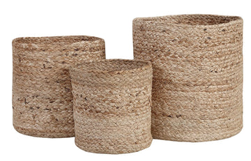 TIB The Intellect Bazaar Jute Planter Pots/Handcrafted Storage Basket with Handle, Multi-Purpose use for Living Room Pack of 3(8x8, 10x10, 12x12 Inches) Beige Color