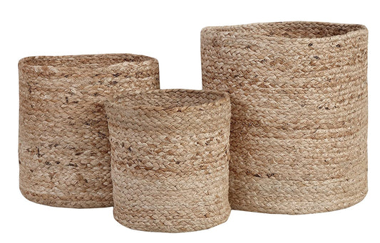 TIB The Intellect Bazaar Jute Planter Pots/Handcrafted Storage Basket with Handle, Multi-Purpose use for Living Room Pack of 3(8x8, 10x10, 12x12 Inches) Beige Color