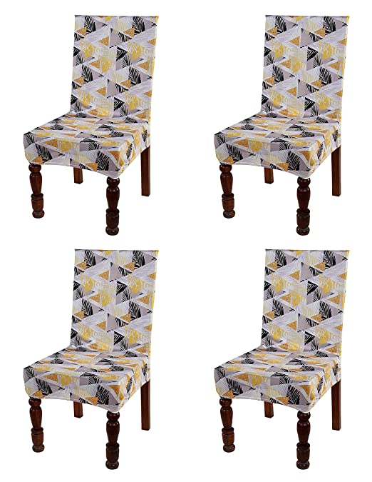 TIB The Intellect Bazaar Polyester Flowered Elastic Stretch Removable Washable Dining Chair Cover Set of 6 Seat Protector Slipcover (stone) -6 Pieces