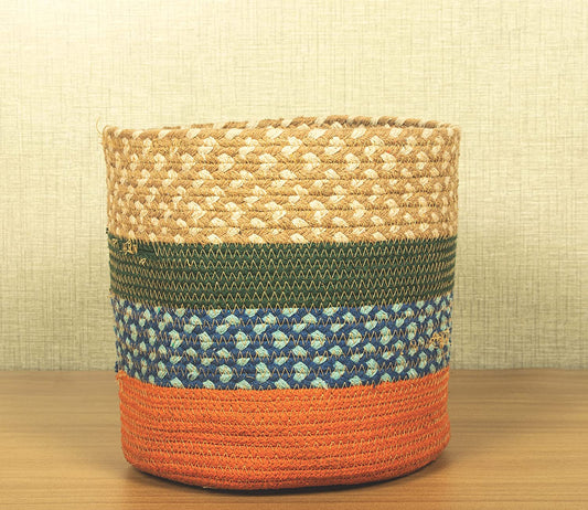 TIB The Intellect Bazaar jute Planter Pots/Handcrafted Storage Basket, Multi-Purpose use for Living Room (8x8 Inches)Beige Multi