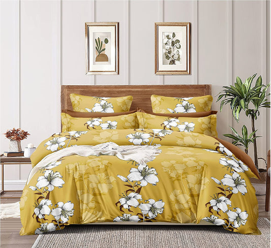 TIB Glace Cotton Duvet Cover I Razai Cover I Quilt Cover I Dohar with Zipper (Yellow Flower)