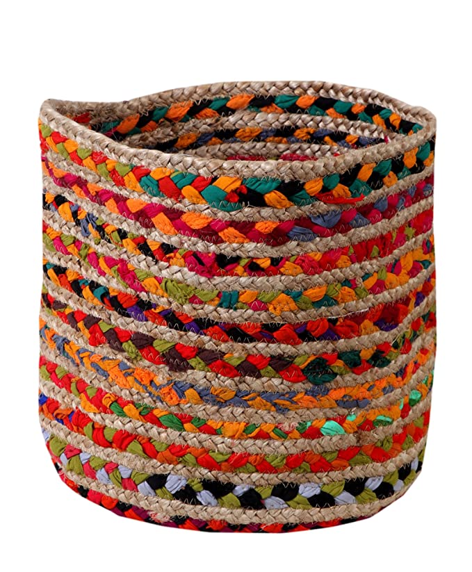 TIB The Intellect Bazaar Jute Planter Pots/Handcrafted Storage Basket with Handle, Multi-Purpose use for Living Room Pack of 3(8x8, 10x10, 12x12 Inches) Multi