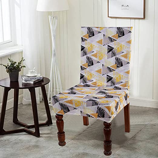 TIB The Intellect Bazaar Polyester Flowered Elastic Stretch Removable Washable Dining Chair Cover Set of 6 Seat Protector Slipcover (stone) -6 Pieces