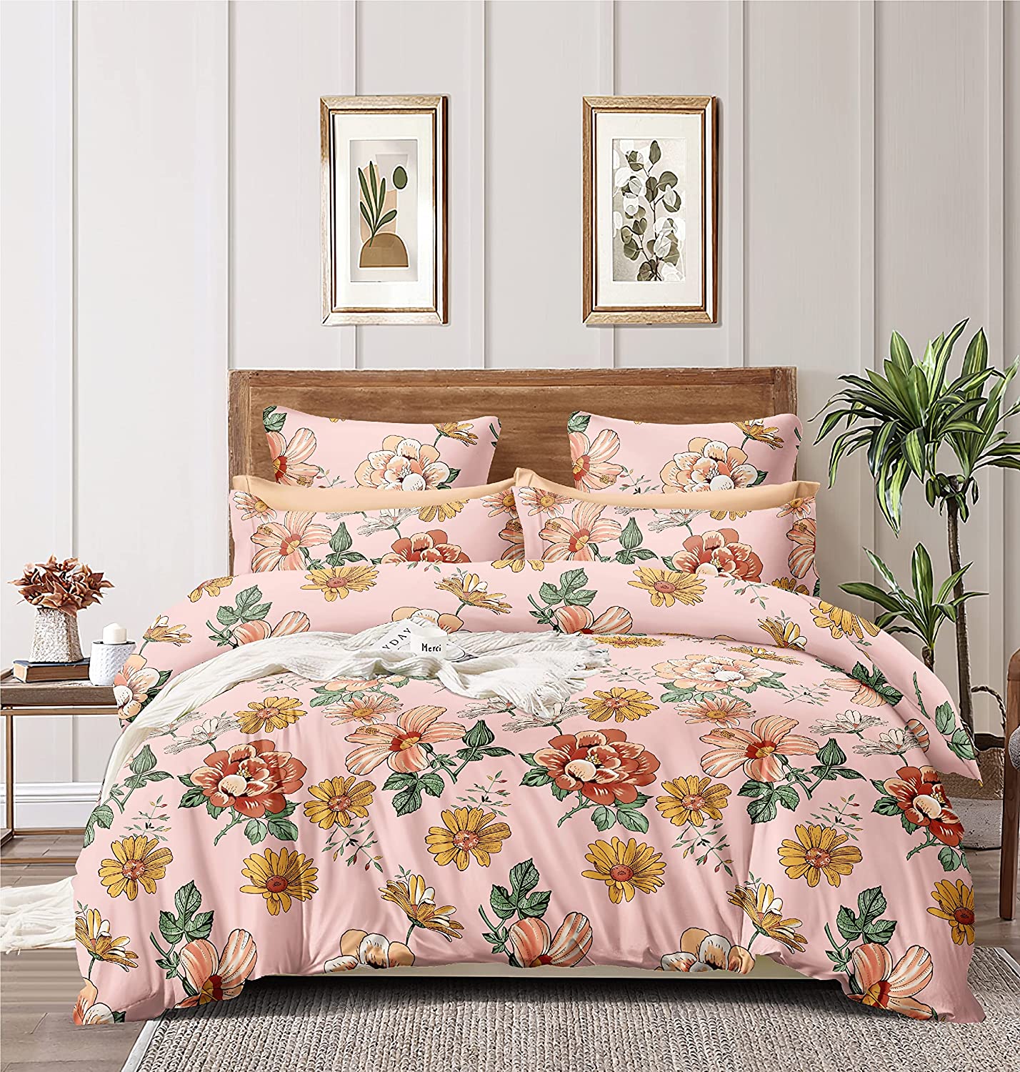 TIB Glace Cotton Duvet Cover I Razai Cover I Quilt Cover I Dohar with Zipper (Peach Flower)