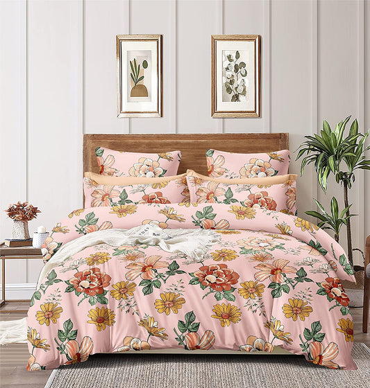 TIB Glace Cotton Duvet Cover I Razai Cover I Quilt Cover I Dohar with Zipper (Peach Flower)