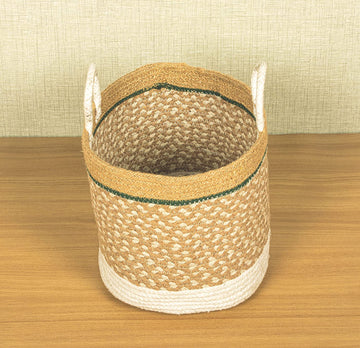 TIB The Intellect Bazaar jute Planter Pots/Handcrafted Storage Basket with handle, Multi-Purpose use for Living Room (8x8 Inches)White Beige
