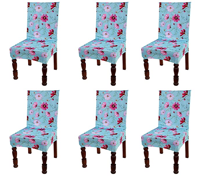 TIB The Intellect Bazaar Polyester Flowered Elastic Stretch Removable Washable Dining Chair Cover Set of 6 Seat Protector Slipcover (Flower) -6 Pieces