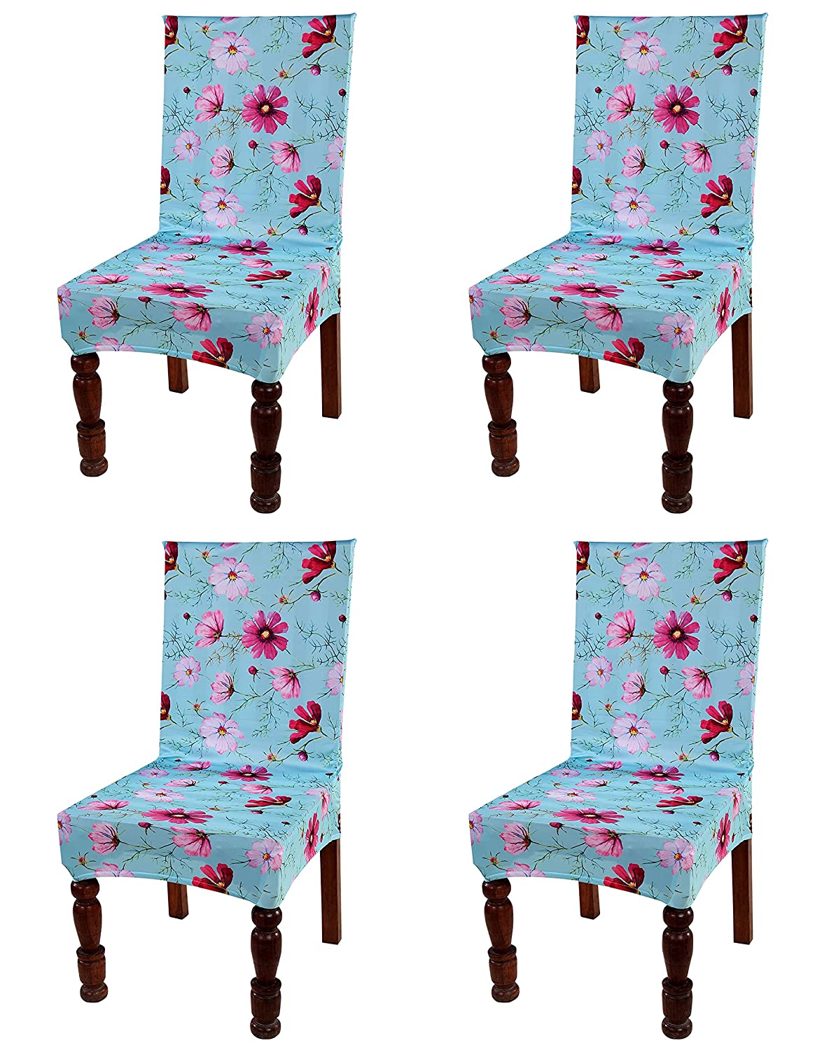 TIB The Intellect Bazaar Polyester Flowered Elastic Stretch Removable Washable Dining Chair Cover Set of 6 Seat Protector Slipcover (Flower) -6 Pieces