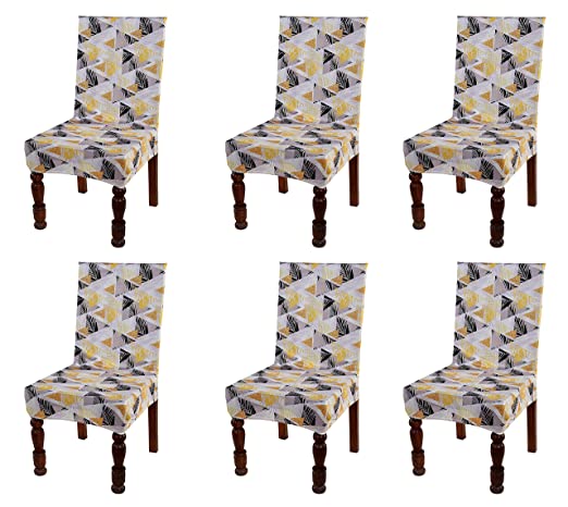 TIB The Intellect Bazaar Polyester Flowered Elastic Stretch Removable Washable Dining Chair Cover Set of 6 Seat Protector Slipcover (Chips) -6 Pieces