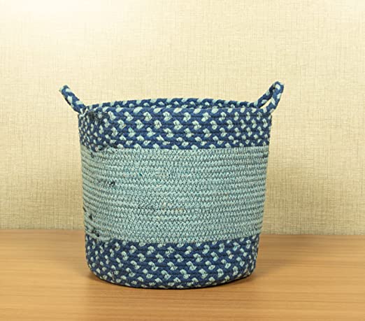 TIB The Intellect Bazaar jute Planter Pots/Handcrafted Storage Basket with handle, Multi-Purpose use for Bathroom Living Room (12x12 Inches)Blue