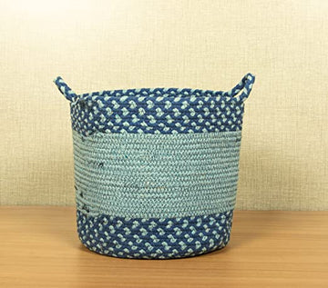 TIB The Intellect Bazaar jute Planter Pots/Handcrafted Storage Basket with handle, Multi-Purpose use for Bathroom Living Room (8x8 Inches)Blue