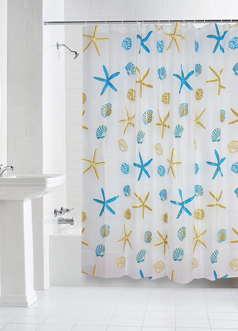 TIB® Water Repellant Star Design Shower Curtain with Hooks - 72" x 72, Shower Curtain 6 feet for Bathroom Thin Curtains.