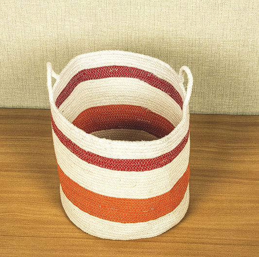 TIB The Intellect Bazaar jute Planter Pots/Handcrafted Storage Basket with handle, Multi-Purpose use for Living Room (8x8 Inches)Multicolor