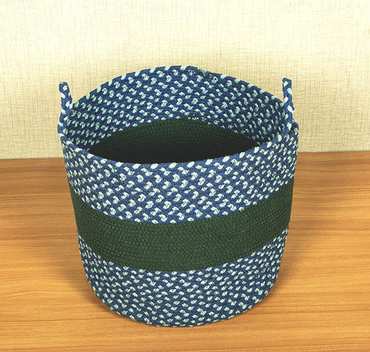 TIB The Intellect Bazaar jute Planter Pots/Handcrafted Storage Basket with handle, Multi-Purpose use for Living Room (10 x 10 Inches)Dark Blue