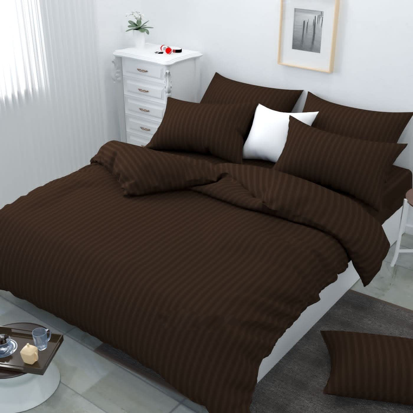 TIB Glace Cotton Satin Stripes Duvet Cover, Razai Cover- Brown