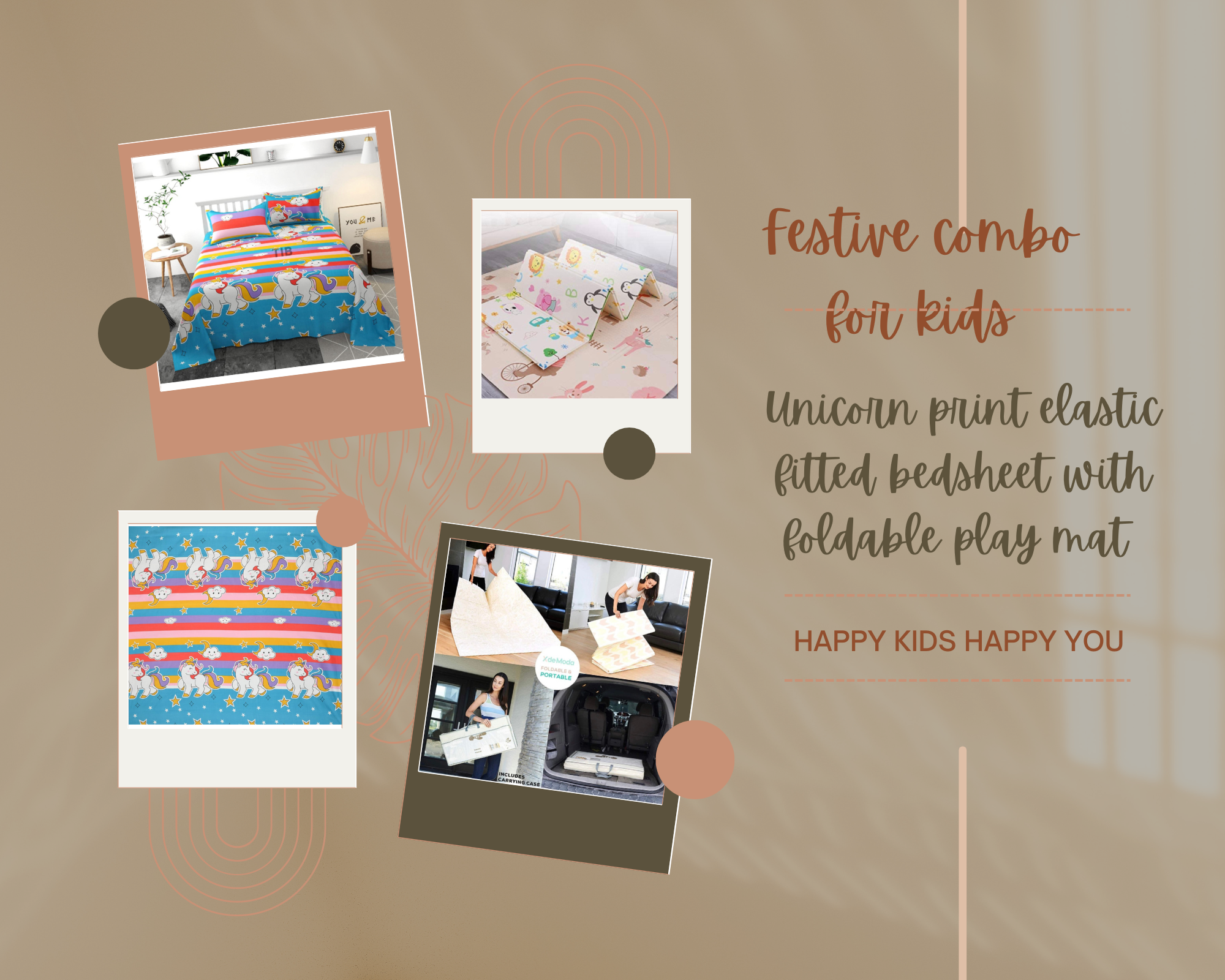 TIB The Intellect Bazaar Combo of Unicorn Print  Elastic Fitted King Bedsheet 72x78 with Foldable Play Mat for kids
