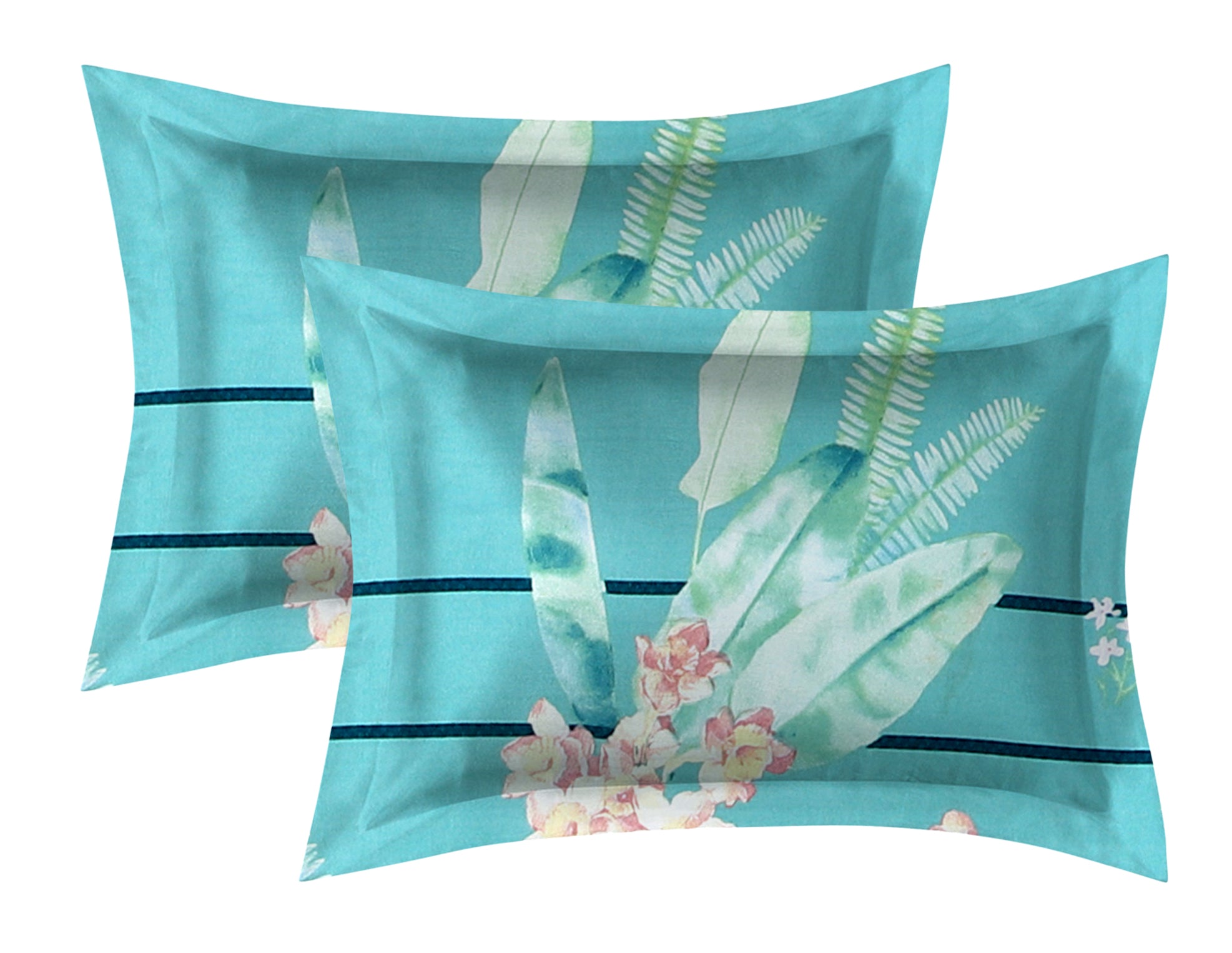 TIB The Intellect Bazaar Cotton Feel Glace Cotton Elastic Fitted Bedsheet/King Size Bedsheet with 2 Pillow Covers -Green Patti