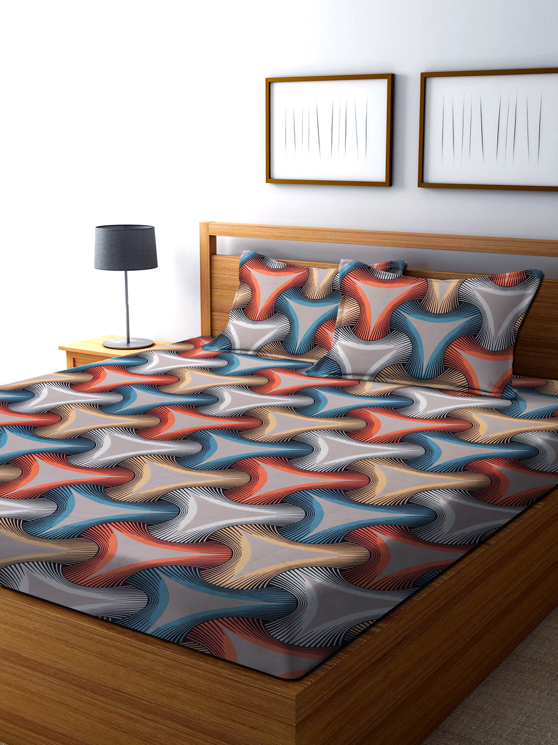 TIB The Intellect Bazaar Cotton Feel Glace Cotton Elastic Fitted Bedsheet/King Size Bedsheet with 2 Pillow Covers -Multicolor