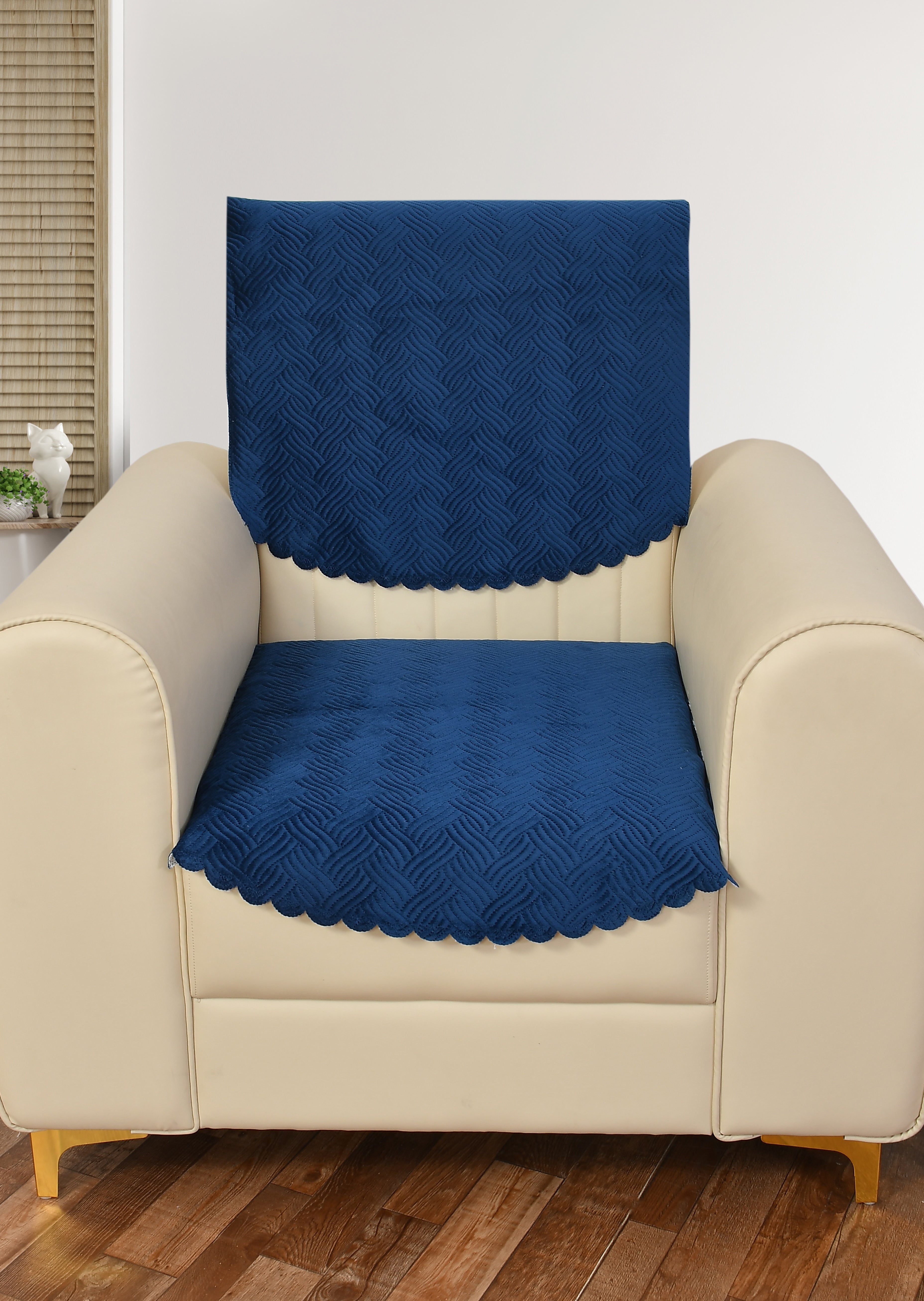 TIB The Intellect Bazaar Quilted Sofa Cover Set of 1 Seater | Velvet Sofa Cover 1 Seater | 2 Piece