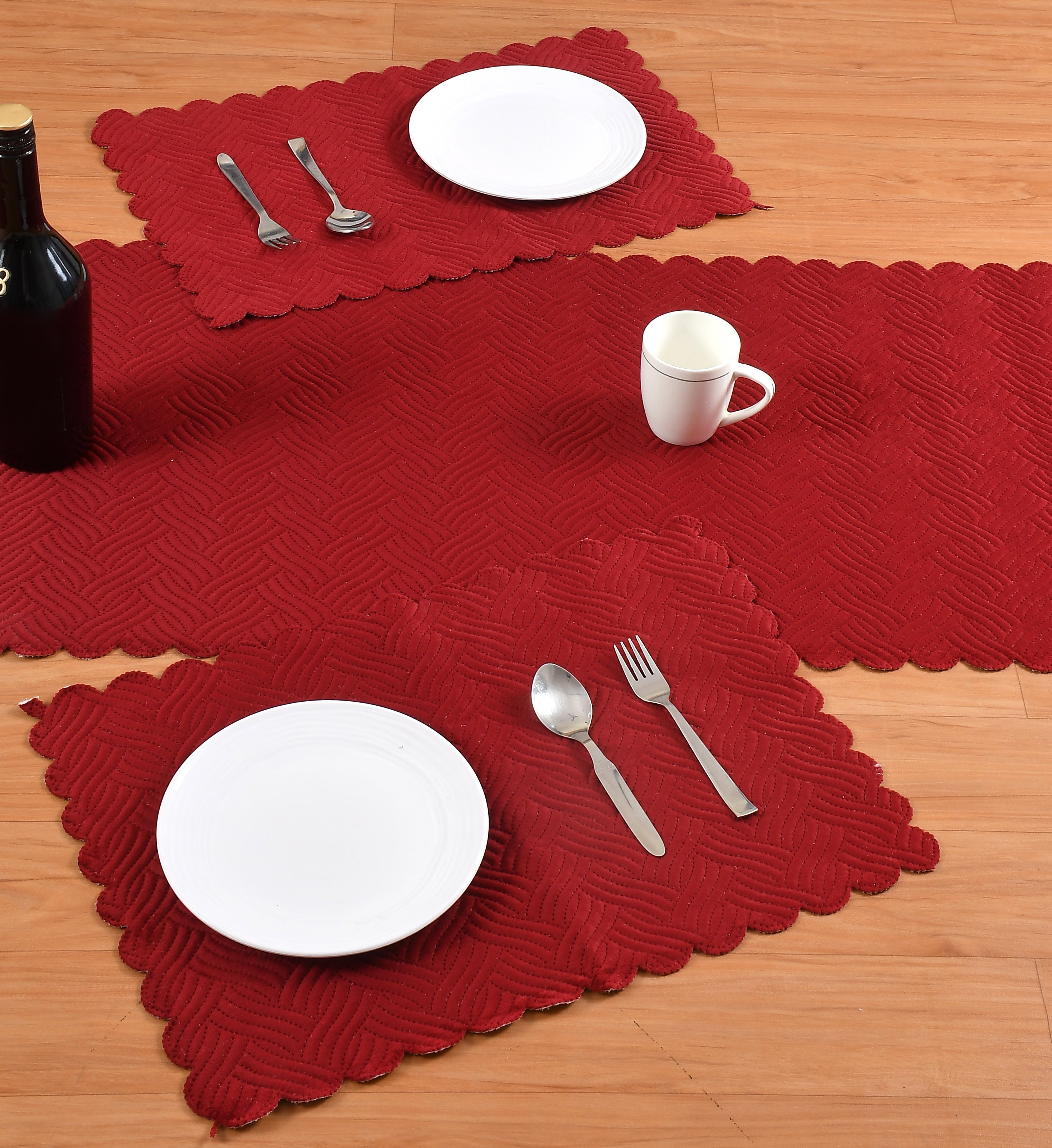 The Intellect Bazaar Velvet Quilted Mats Washable Mats for Dining Table Placemats Heat Resistant Dining Table Place Mats for Kitchen Coffee Table Wedding Party (12 x 18 Inch (Set of 4 Pieces)