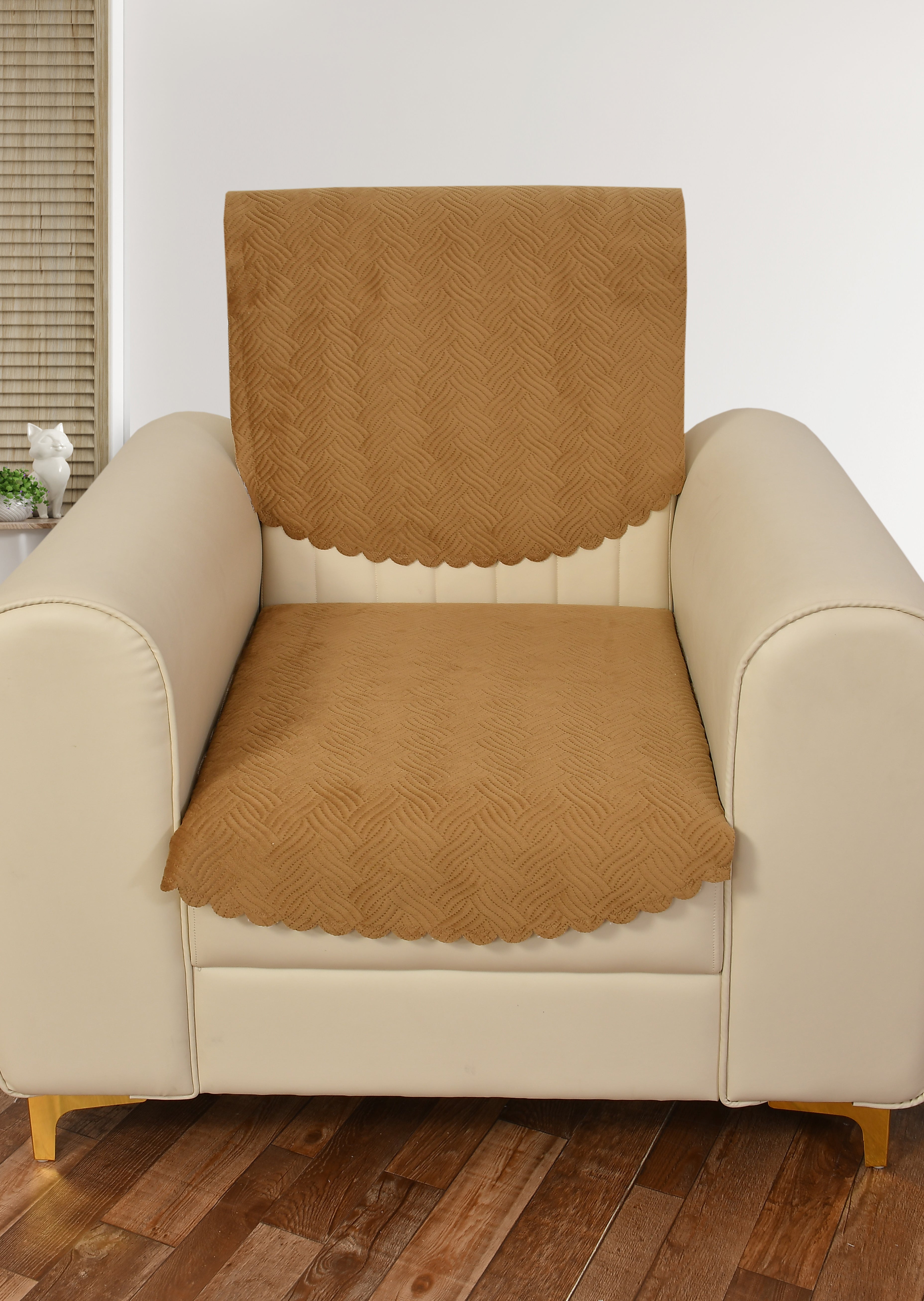 TIB The Intellect Bazaar Quilted Sofa Cover Set of 1 Seater | Velvet Sofa Cover 1 Seater | 2 Piece