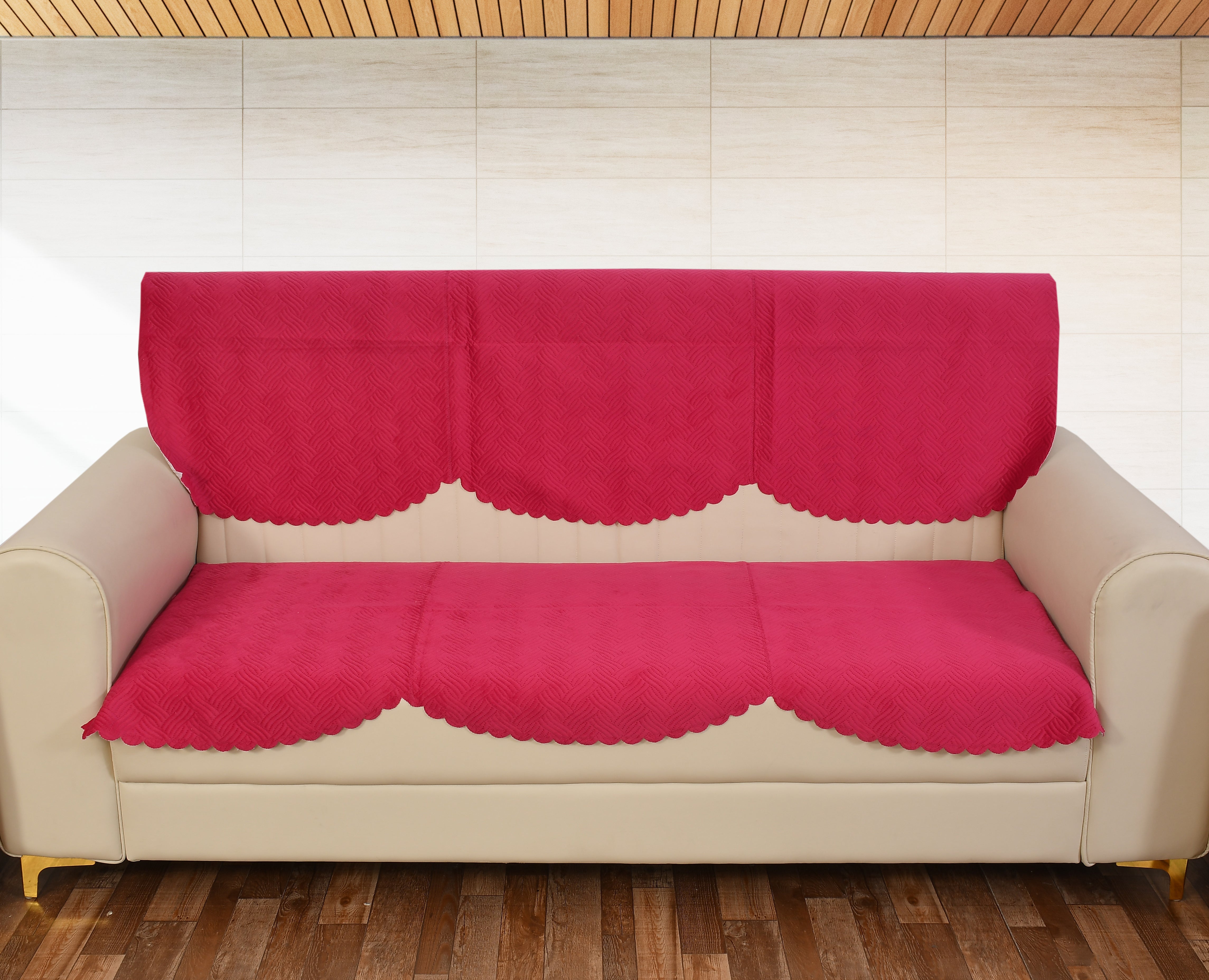 TIB The Intellect Bazaar Quilted Sofa Cover Set of 1 Seater | Velvet Sofa Cover 1 Seater | 2 Piece