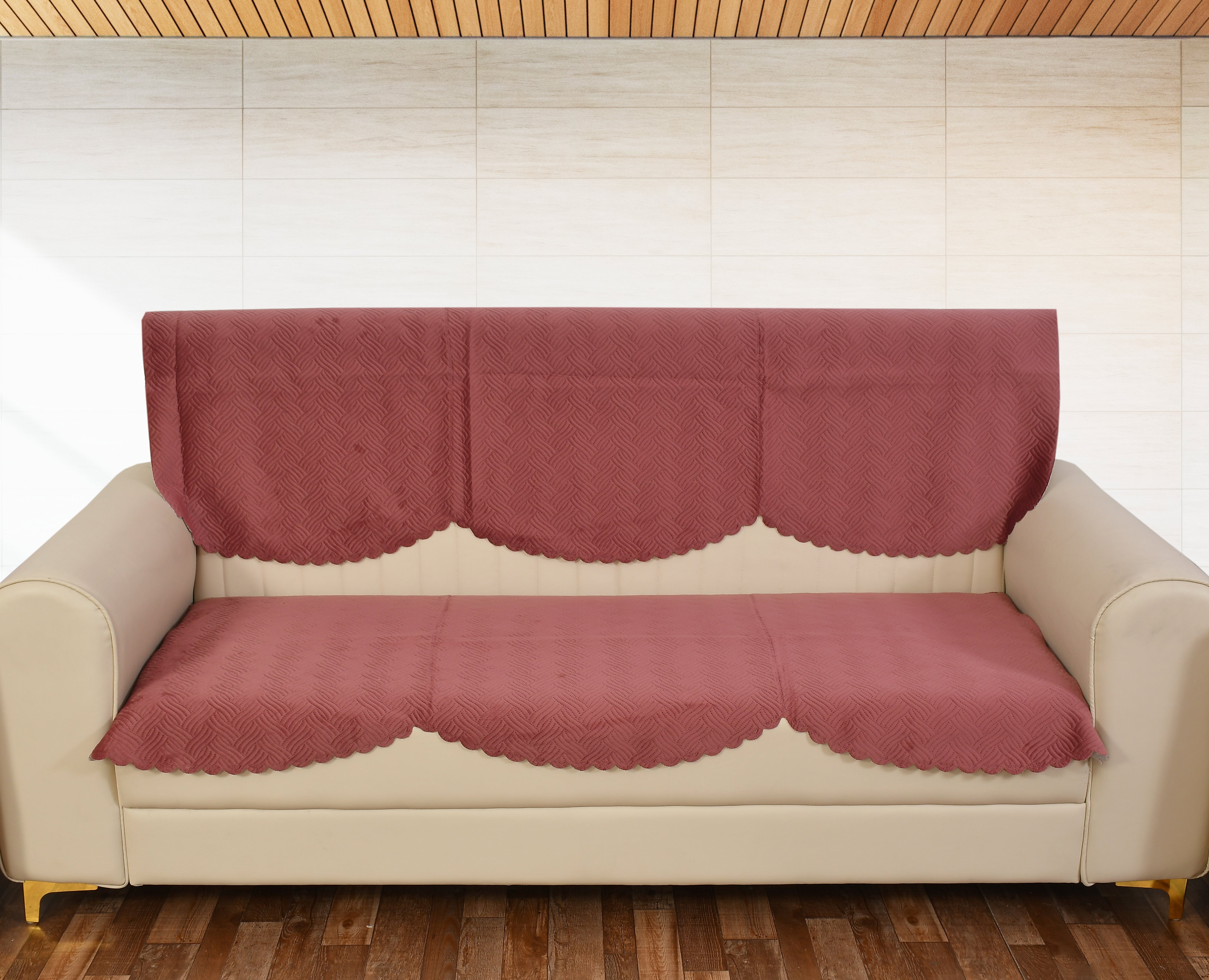 TIB The Intellect Bazaar Quilted Sofa Cover Set of 1 Seater | Velvet Sofa Cover 1 Seater | 2 Piece