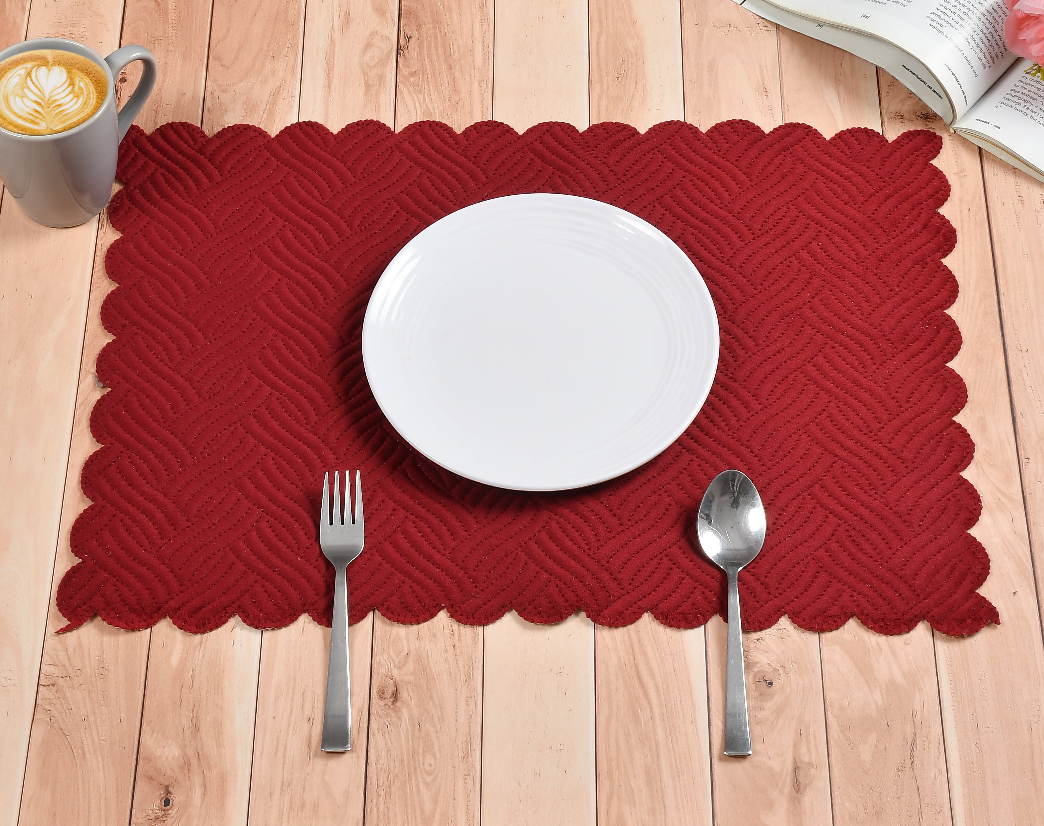 The Intellect Bazaar Velvet Quilted Mats Washable Mats for Dining Table Placemats Heat Resistant Dining Table Place Mats for Kitchen Coffee Table Wedding Party (12 x 18 Inch (Set of 4 Pieces)