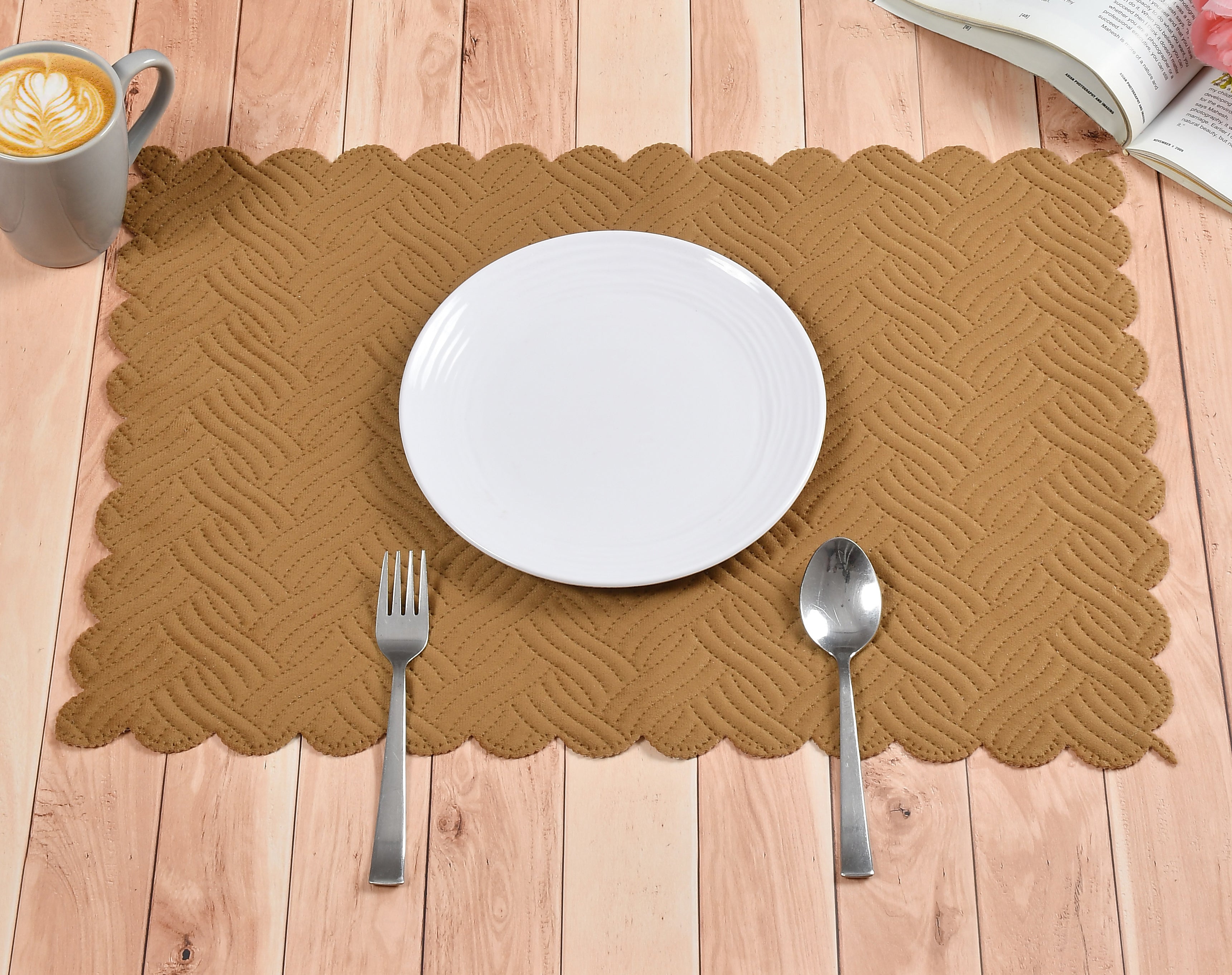 The Intellect Bazaar Velvet Quilted Mats Washable Mats for Dining Table Placemats Heat Resistant Dining Table Place Mats for Kitchen Coffee Table Wedding Party (12 x 18 Inch (Set of 4 Pieces)