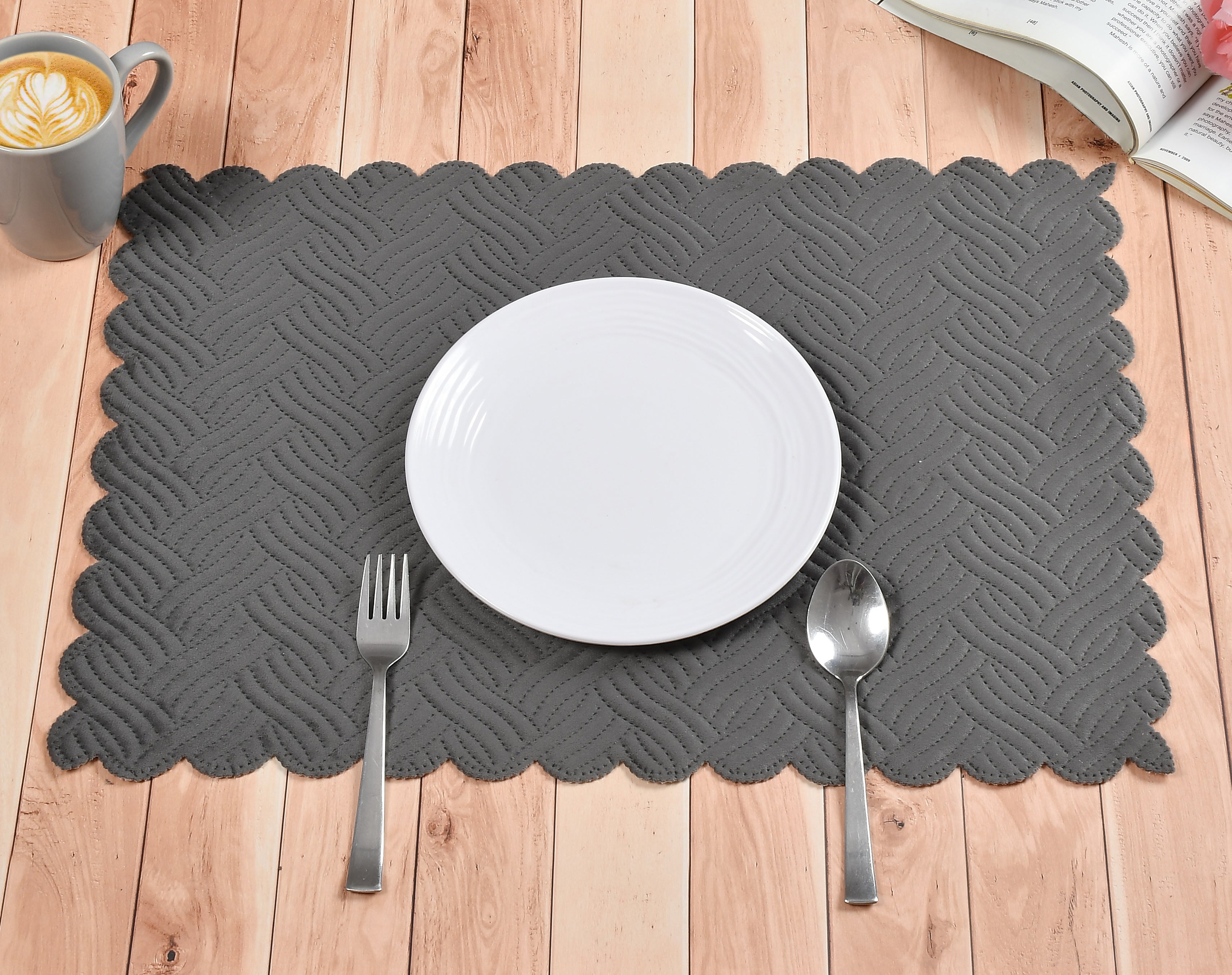 The Intellect Bazaar Velvet Quilted Mats Washable Mats for Dining Table Placemats Heat Resistant Dining Table Place Mats for Kitchen Coffee Table Wedding Party (12 x 18 Inch (Set of 4 Pieces)
