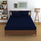 TIB The Intellect Bazaar Glace Cotton Elastic Fitted bedsheets King Size Satin Striped Plain Bedsheet with Two Pillow Covers(Navy Blue)