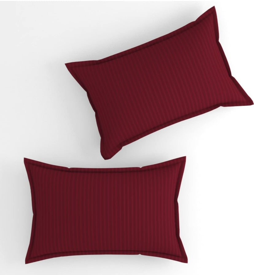 TIB The Intellect Bazaar Glace Cotton Elastic Fitted bedsheets King Size Satin Striped Plain Bedsheet with Two Pillow Covers (Maroon)